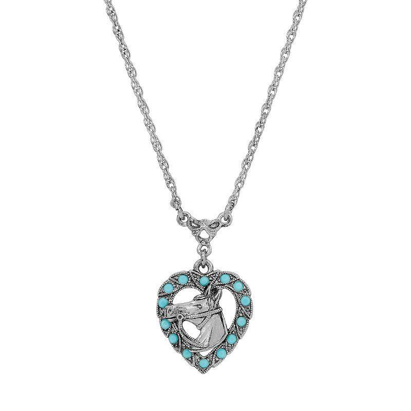 2028 Crystal Turquoise Horse Head Heart Shaped Necklace Product Image