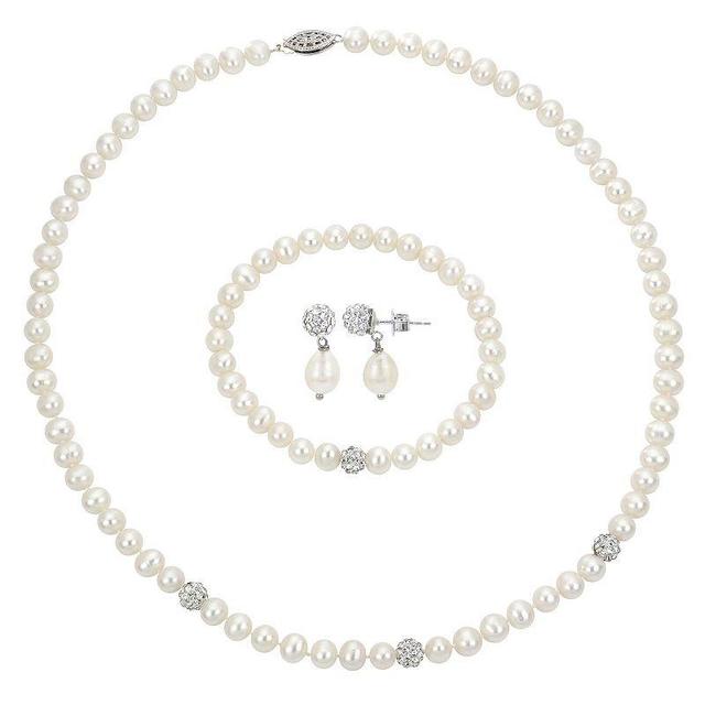 PearLustre by Imperial Freshwater Cultured Pearl & Crystal Bead Necklace, Bracelet & Earring Set, Womens White Product Image