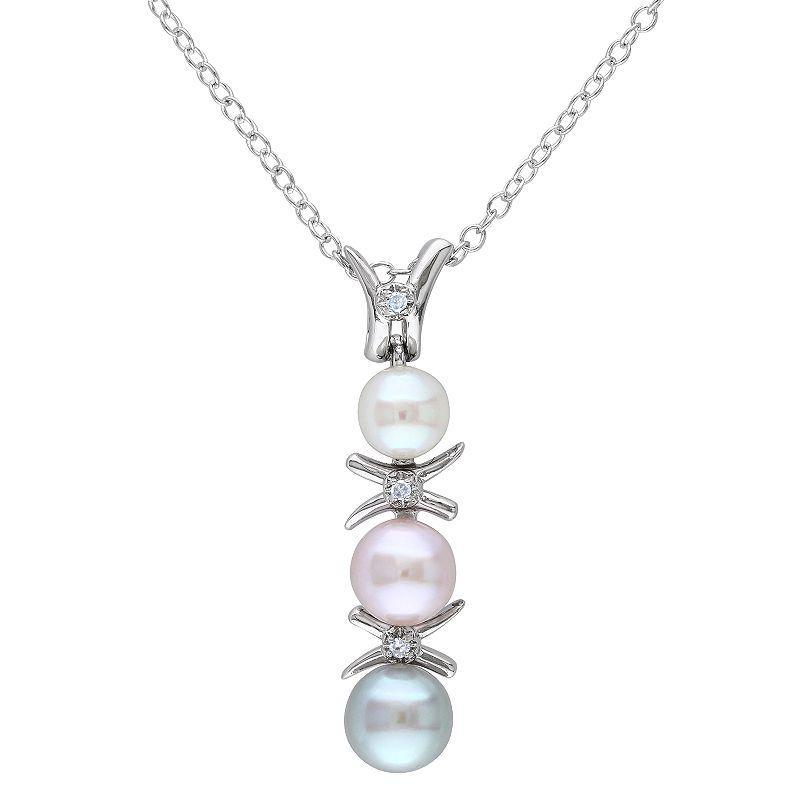 Stella Grace Sterling Silver Dyed Freshwater Cultured Pearl & Diamond Accent Pendant, Womens Silvertone Product Image