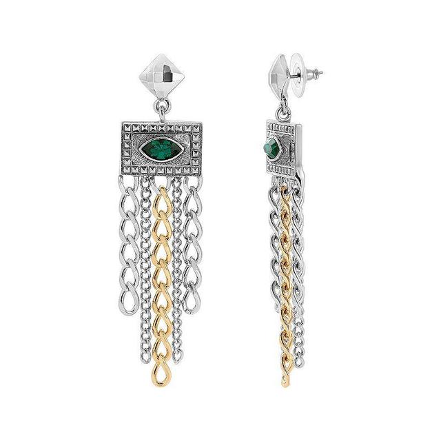 1928 Two-Tone Green Crystal Chain Chandelier Drop Earrings, Womens Product Image