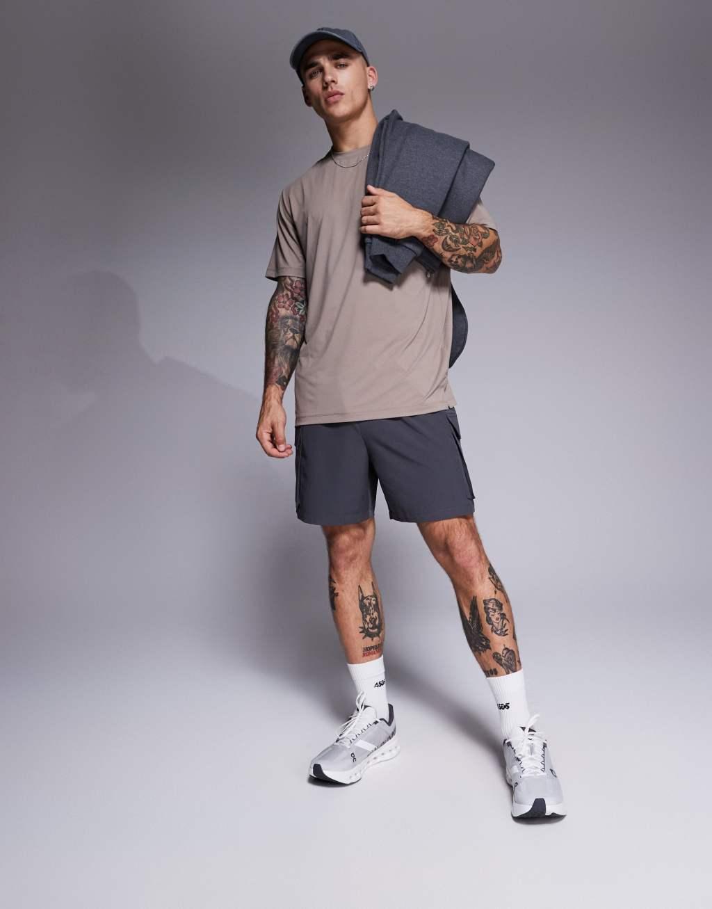 ASOS 4505 Icon 7-inch quick dry training cargo shorts in charcoal Product Image