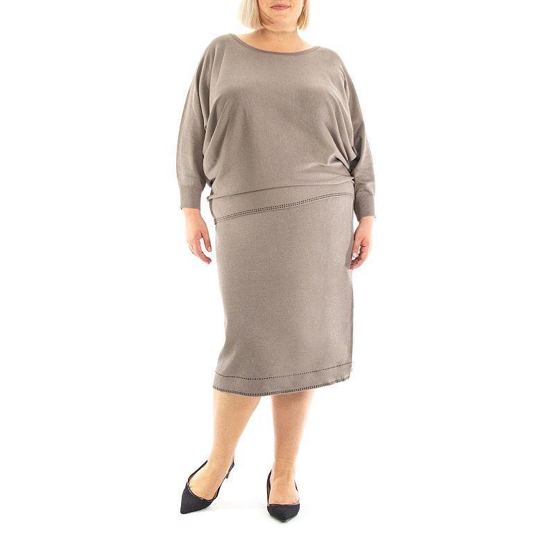 Plus Size Nina Leonard 2-piece Skirt & Dolman Sleeve Sweater Set, Womens Product Image