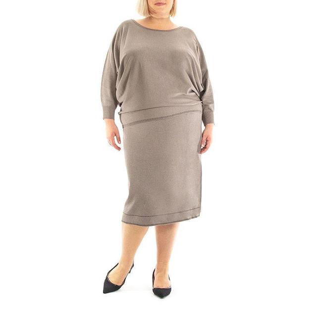 Plus Size Nina Leonard 2-piece Skirt & Dolman Sleeve Sweater Set, Womens Med Brown Product Image