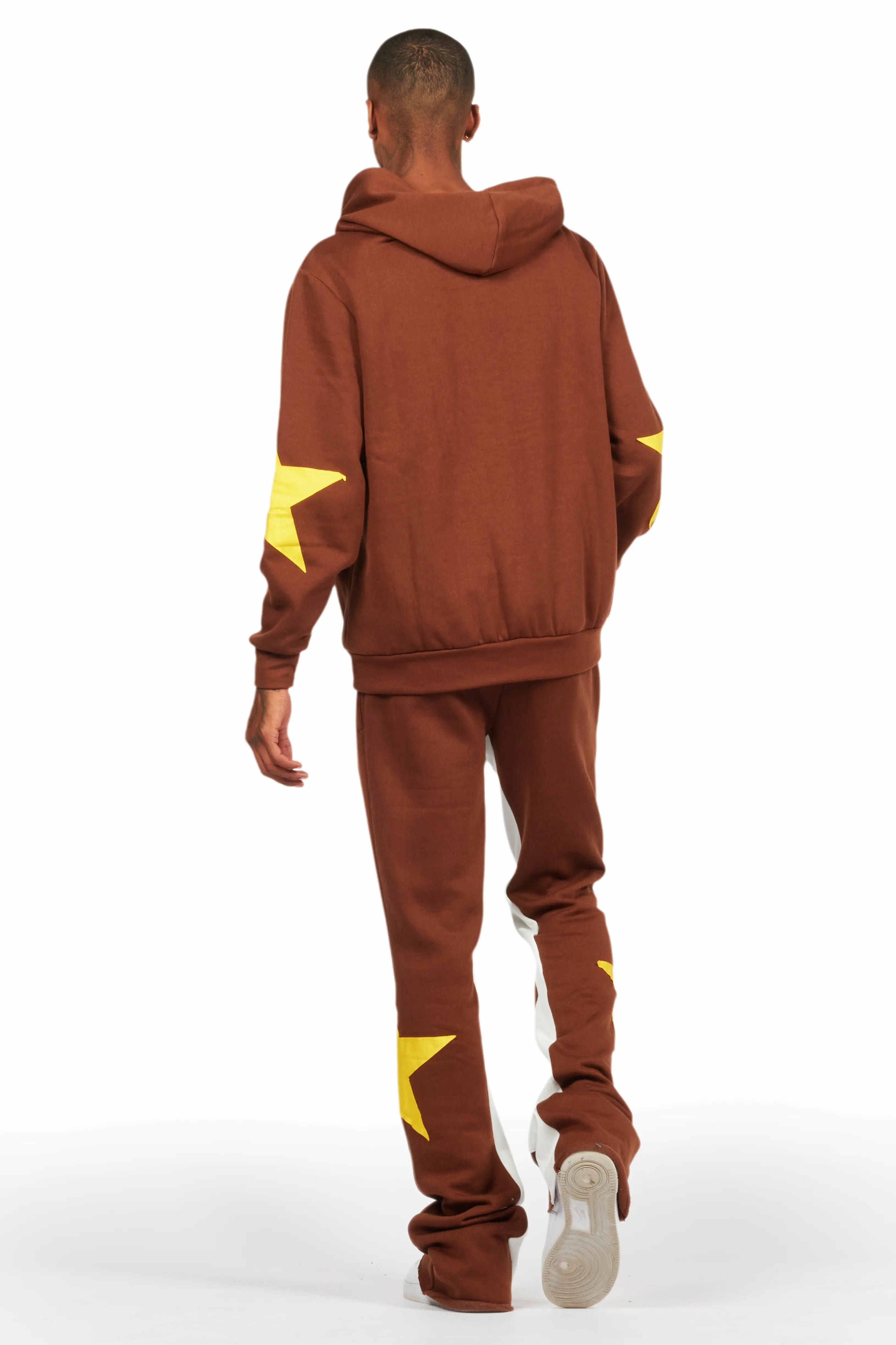 States Brown Baggy Stacked Hoodie Track Set Male Product Image