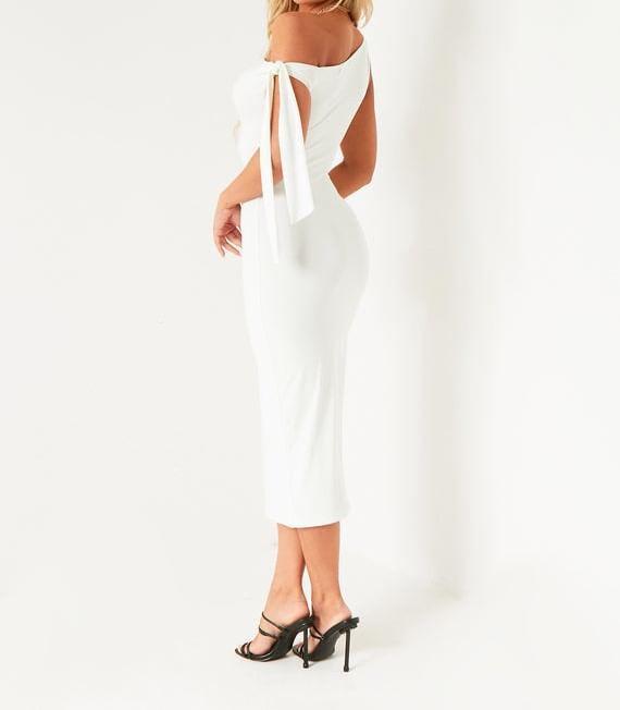 Sleeveless Off-Shoulder Plain Midi Bodycon Dress Product Image