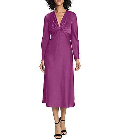 Maggy London Twist V-Neck Long Sleeve Midi Dress Product Image