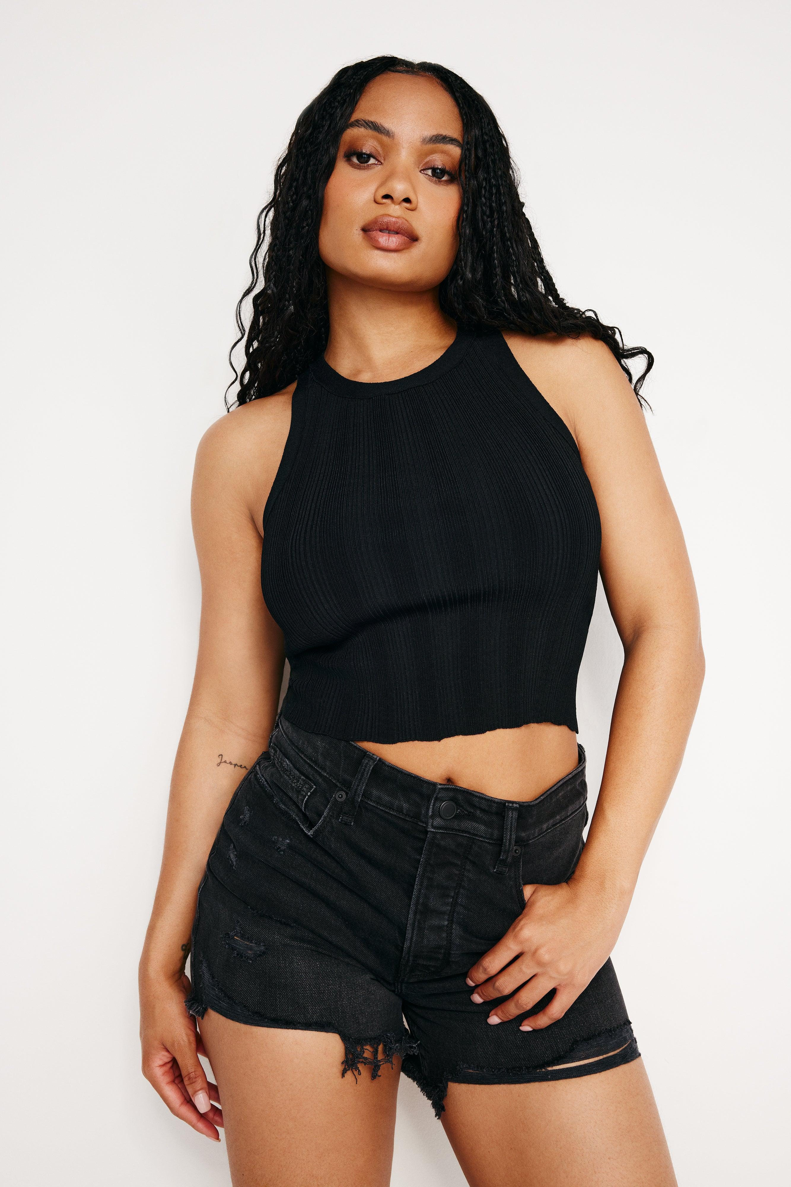 RIBBED KNIT CROPPED TANK TOP | BLACK001 Product Image