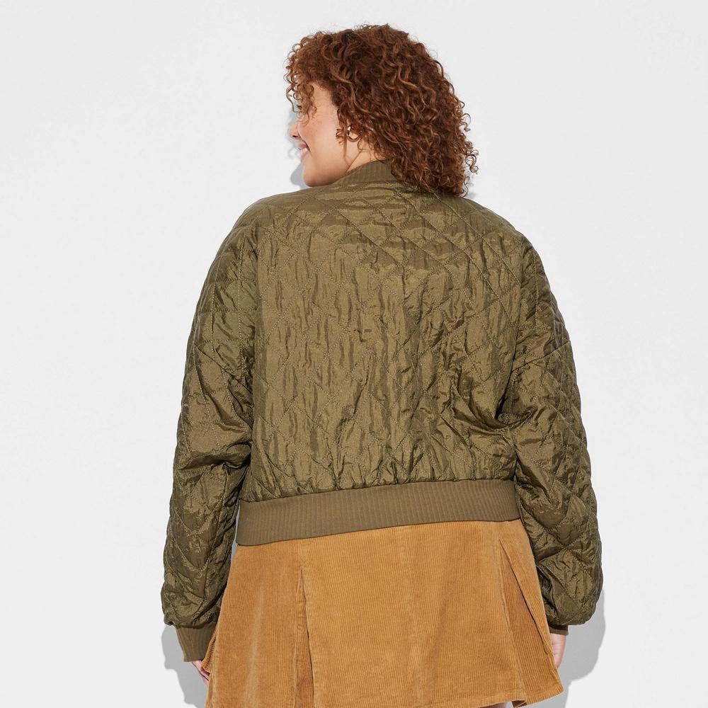 Women's Quilted Bomber Jacket - Wild Fable™ Green 2X Product Image