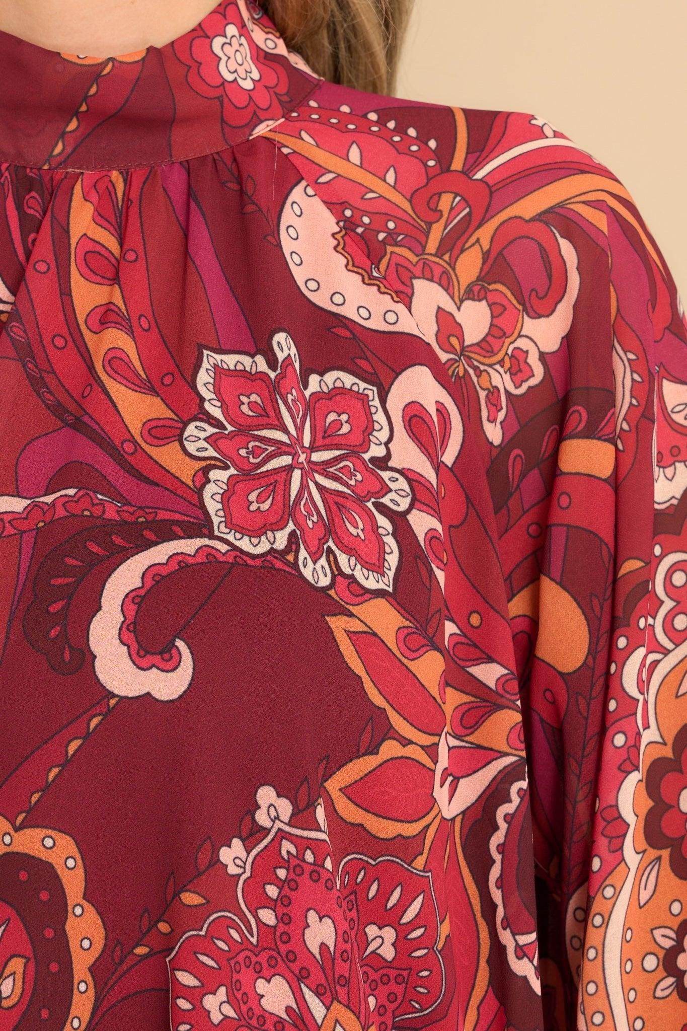 Aura Creative Dreamer Burgundy Multi Print Dress Product Image