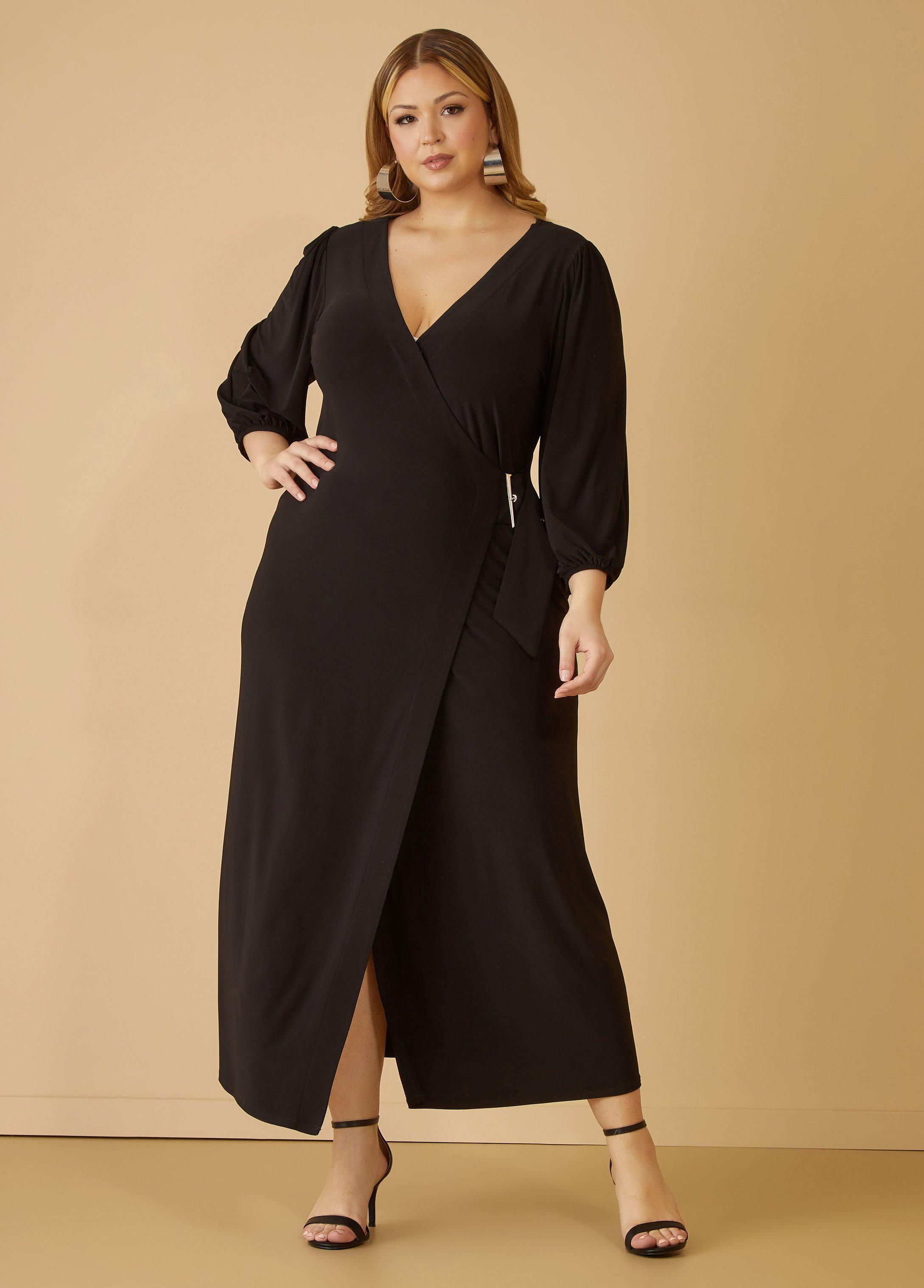 Plus Size Stretch Knit Maxi Wrap Dress Ashley Stewart Product Image