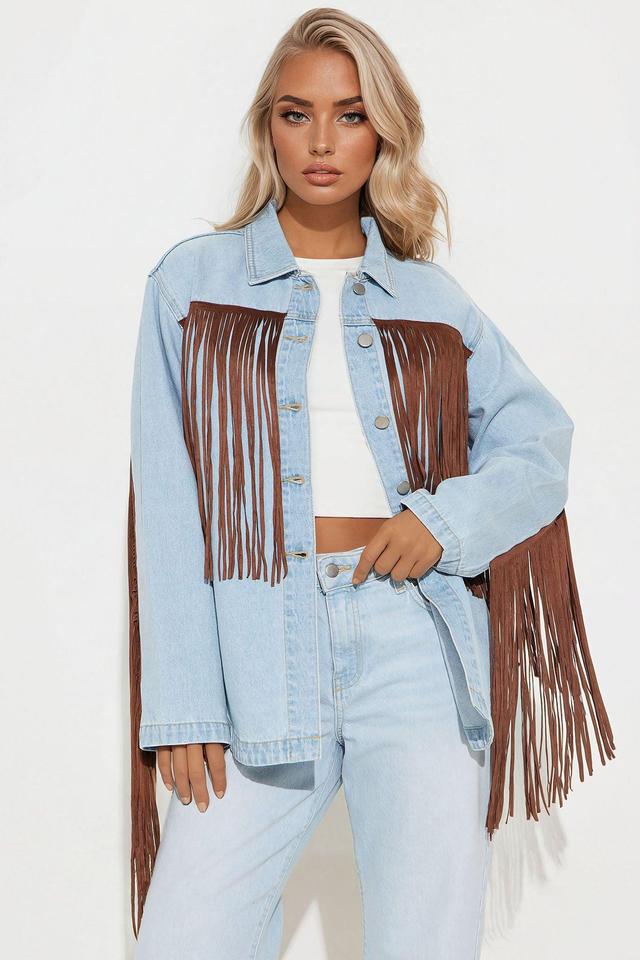 Tennessee Denim Fringe Shirt - Blue Product Image