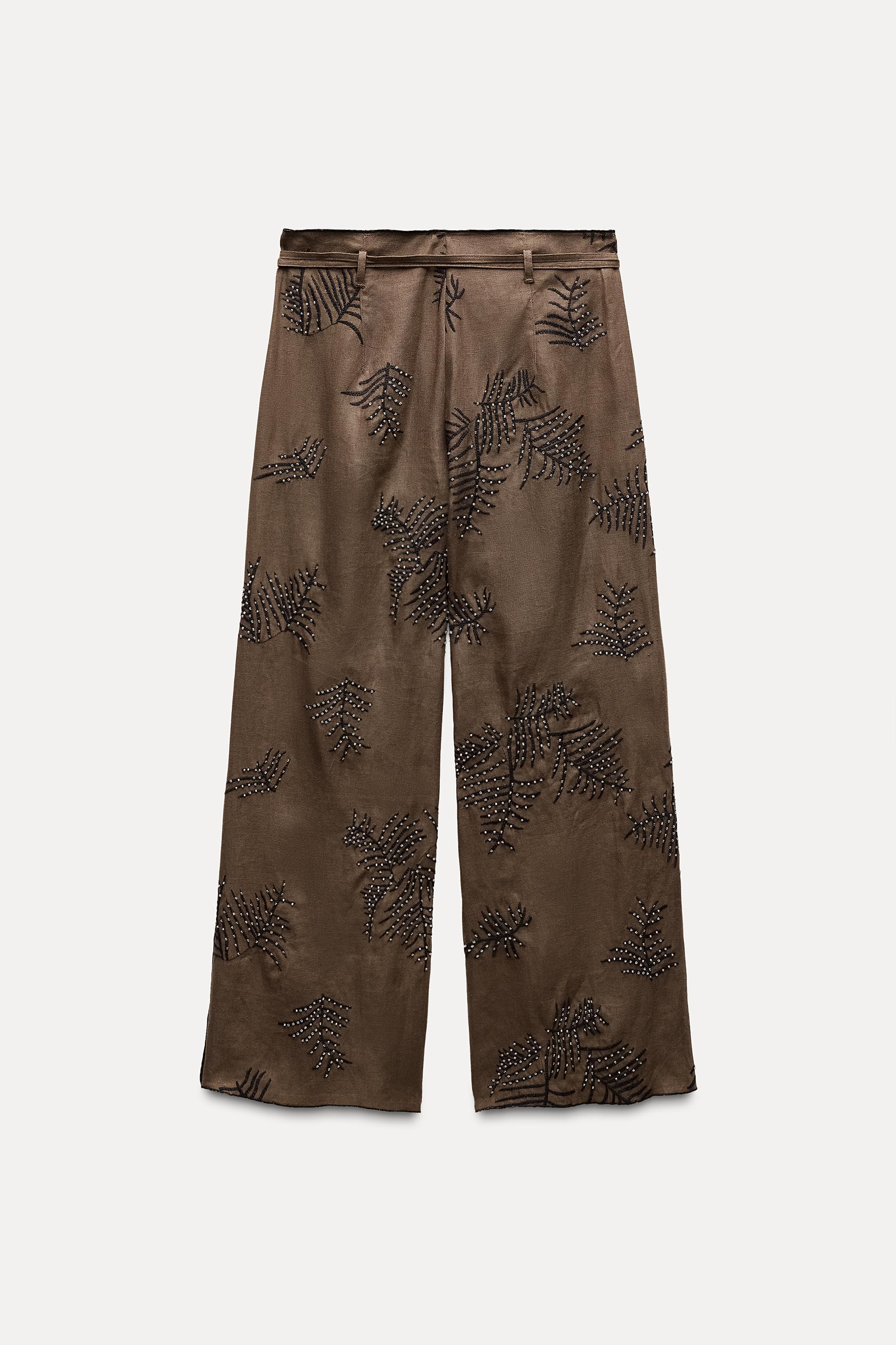 EMBROIDERED WIDE LEG PANTS ZW COLLECTION Product Image