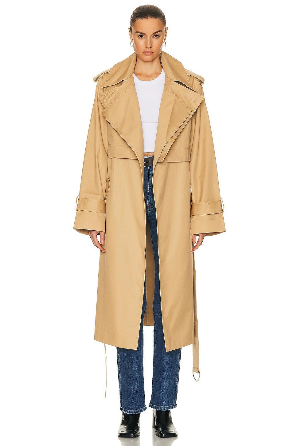 GRLFRND The Convertible Trench Coat in Tan. - size S/M (also in L/XL, XXS/XS) Product Image