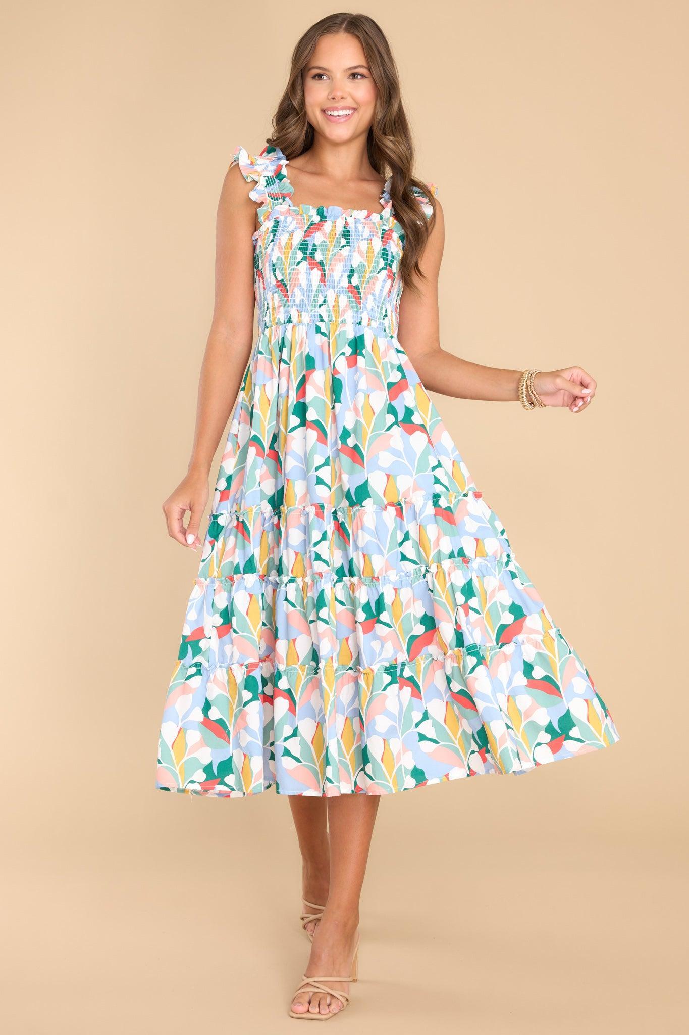 Aura Such A Dreamer Sky Blue Multi Print Midi Dress Product Image