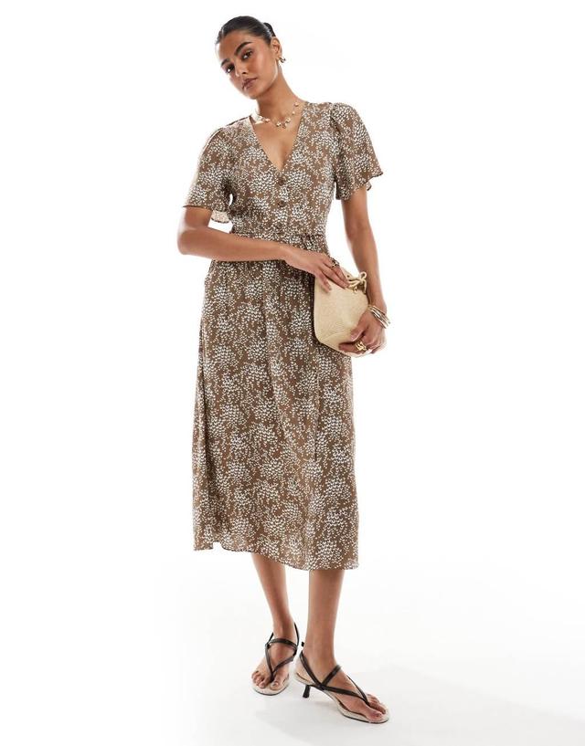 & Other Stories linen blend midaxi dress with ruched bodice detail and tiered hem in floral print Product Image