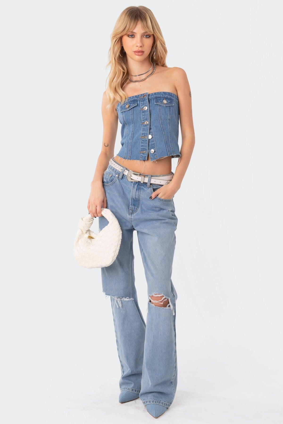 River Denim Strapless Top Product Image