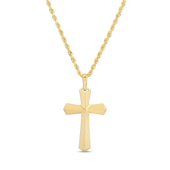 Men's Diamond-Cut Knife-Edge Three Dimensional Flared Cross Pendant in 14K Gold - 20" Product Image