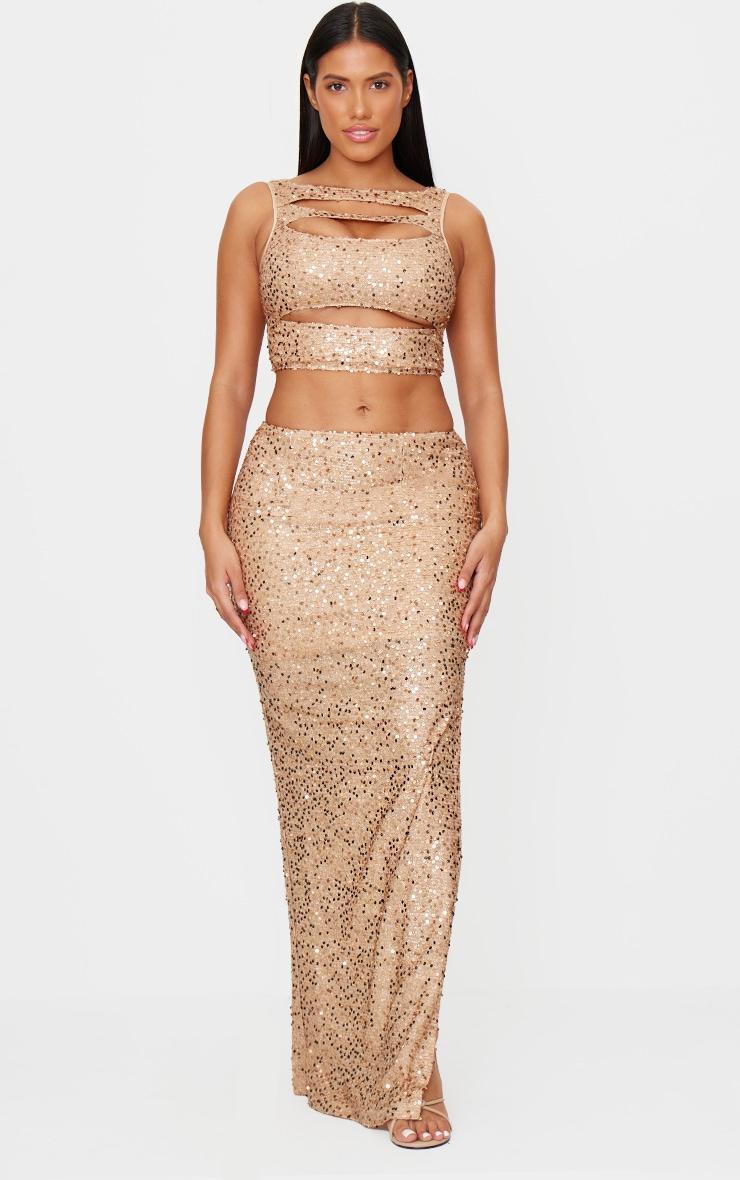 Shape Gold Sequin Maxi Skirt Product Image