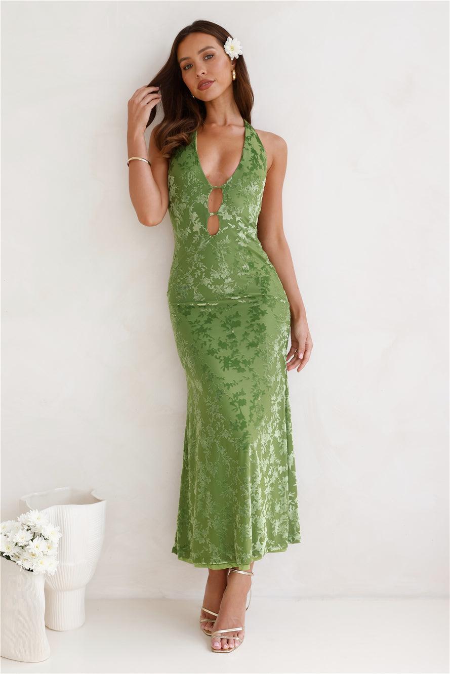 Magical Ivy Halter Maxi Dress Green Product Image