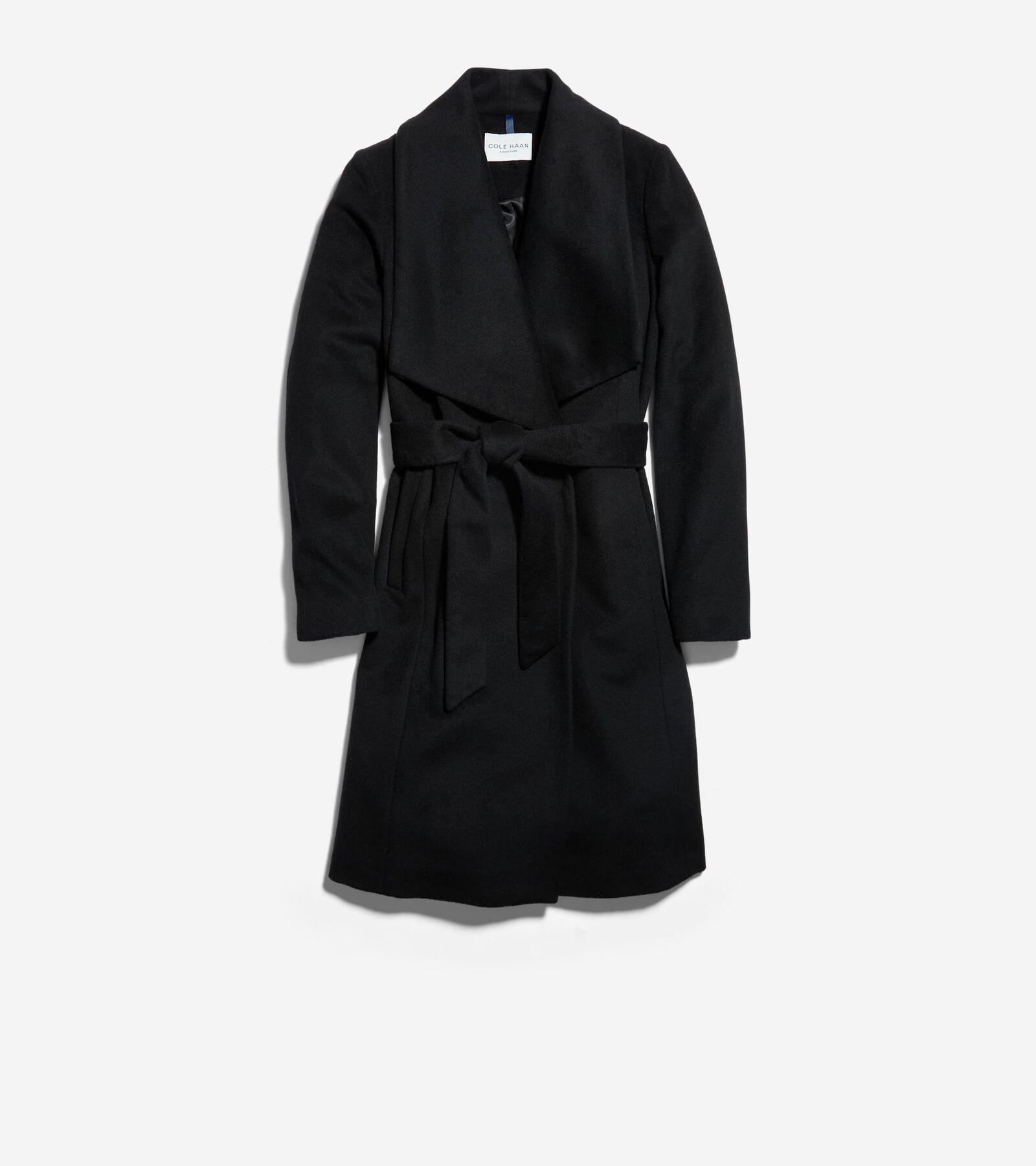 Cole Haan Womens Long Wool Wrap Coat - Black Size 12 Product Image