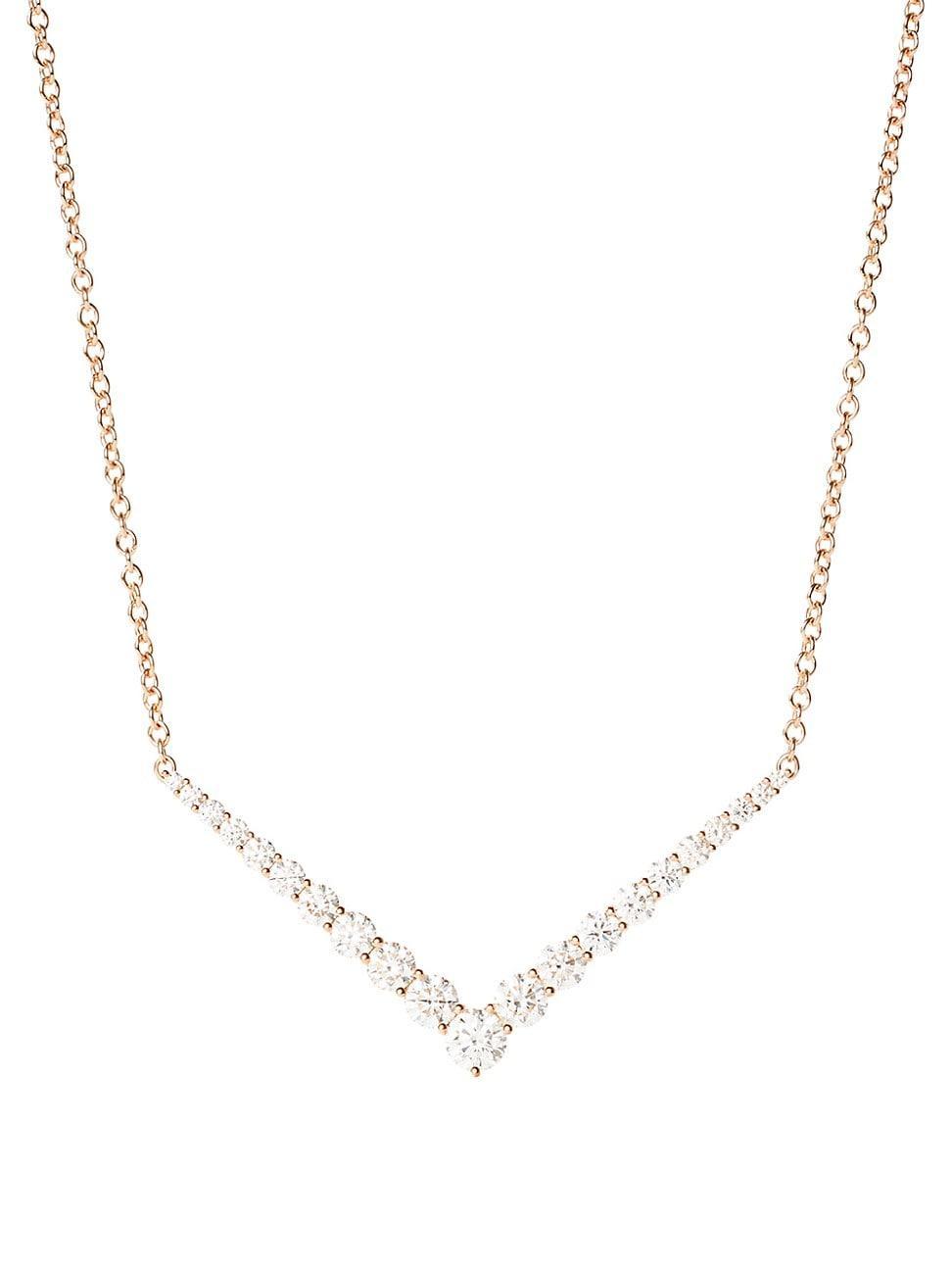 Womens Aria V-Shaped 18K Rose Gold & 1.61 TCW Diamond Necklace Product Image