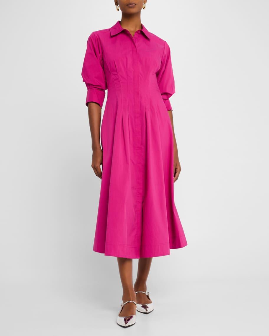 Jazz Pintuck 3/4-Sleeve Midi Shirtdress Product Image