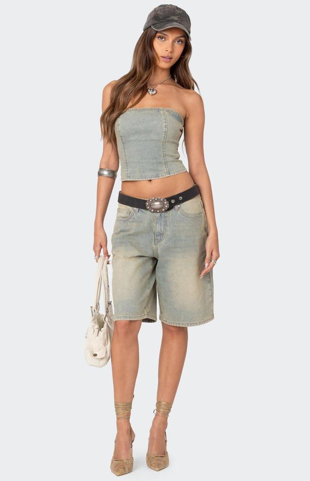 Edikted Women's Shira Washed Denim Bermuda Shorts Product Image