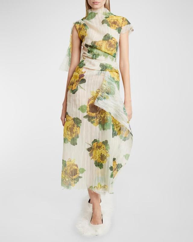 Floral Draped Crinkle Midi Wrap Dress Product Image