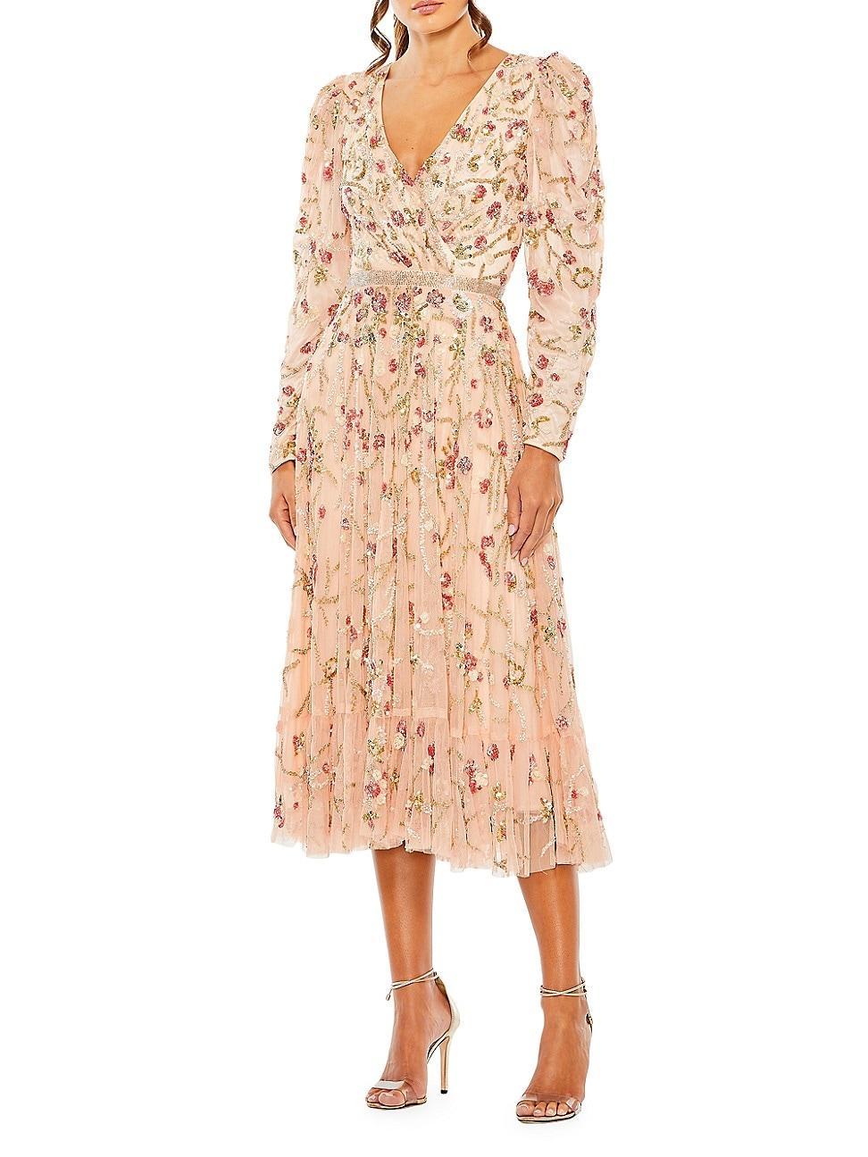 Womens Cocktail Embellished Floral Midi-Dress Product Image