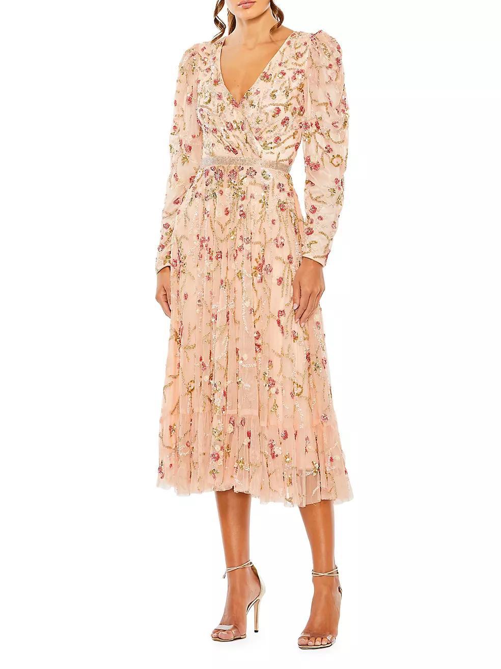 Cocktail Embellished Floral Midi-Dress Product Image