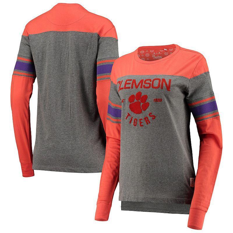 Womens Pressbox Orange and Heathered Gray Clemson Tigers Lizzy Flocking Striped Long Sleeve T-shirt - Orange Product Image