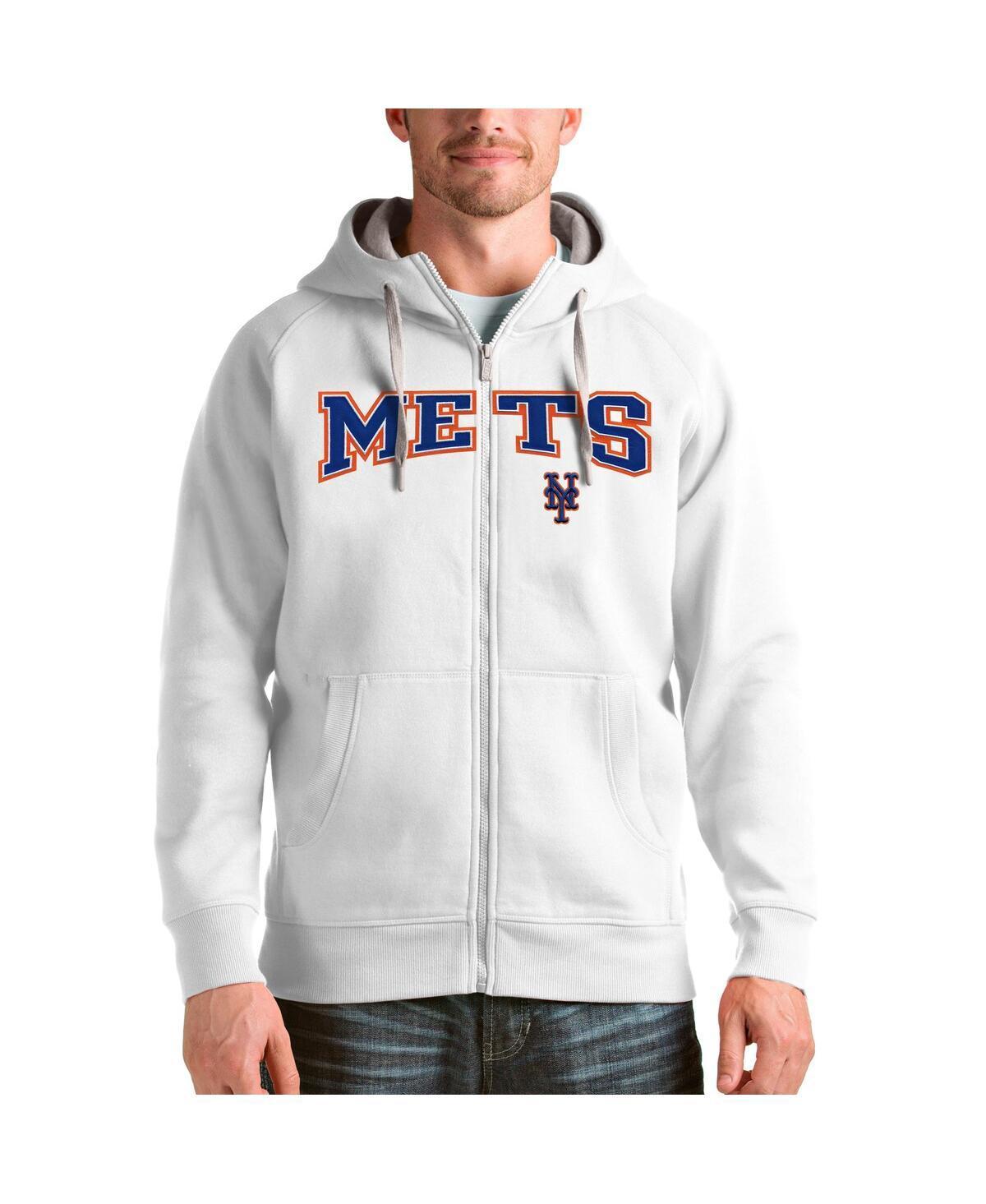 Antigua Mens White New York Mets Team Logo Victory Full-Zip Hoodie Product Image