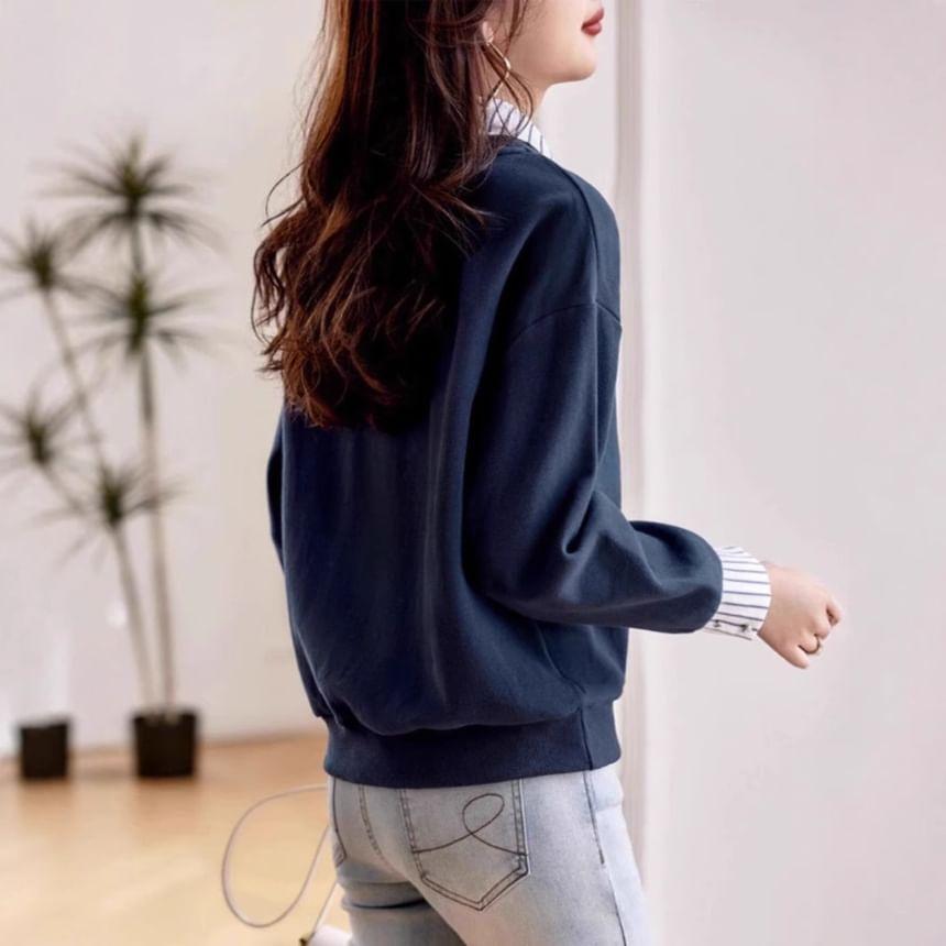 Collared Striped Mock Two Piece Pullover Product Image