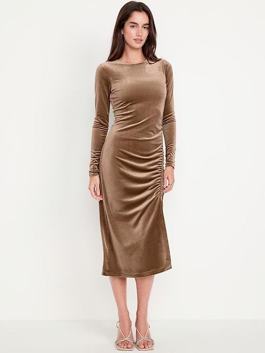 Ruched Velvet Midi Dress Product Image