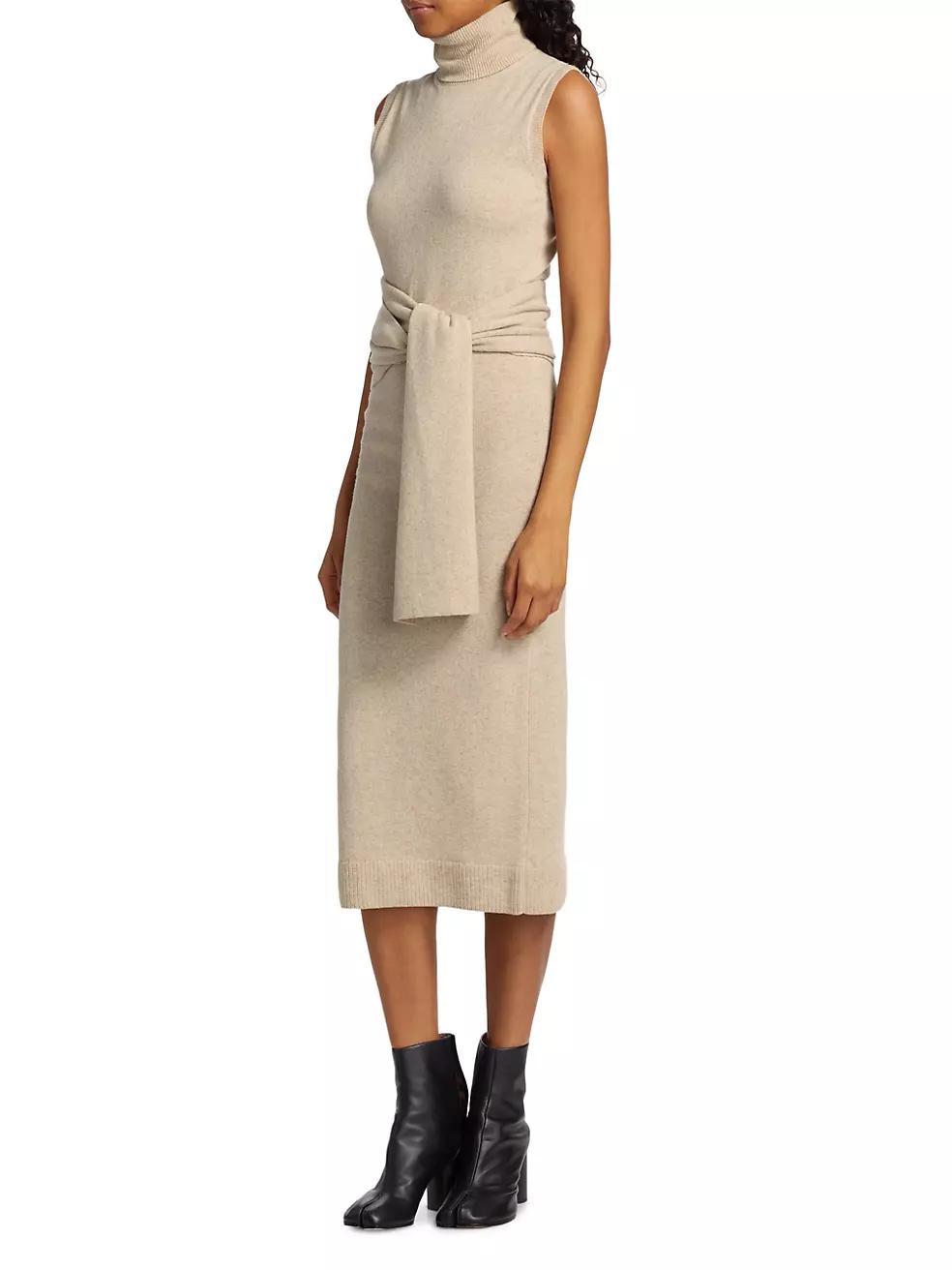 Wool-Blend Tie-Waist Turtleneck Midi-Dress Product Image