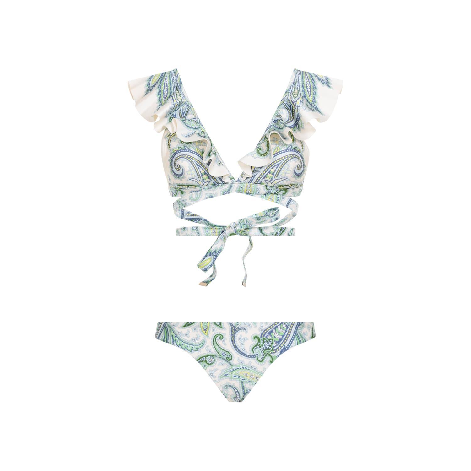 Ottie Wrap Ruffle Bikini 2 In Green Paisley Product Image