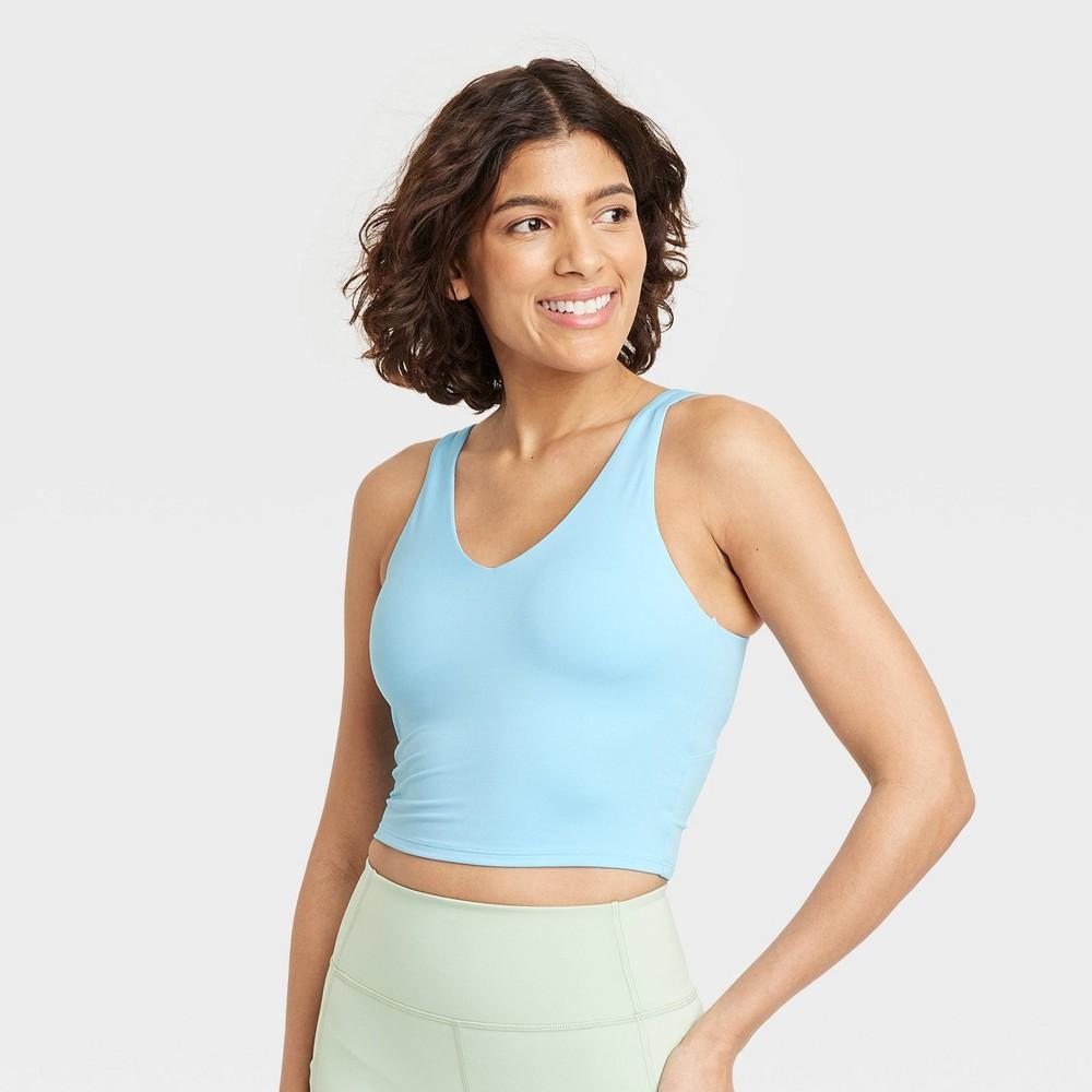 Womens Flex Light Support V-Neck Crop Sports Bra - All In Motion Light Blue XS Product Image