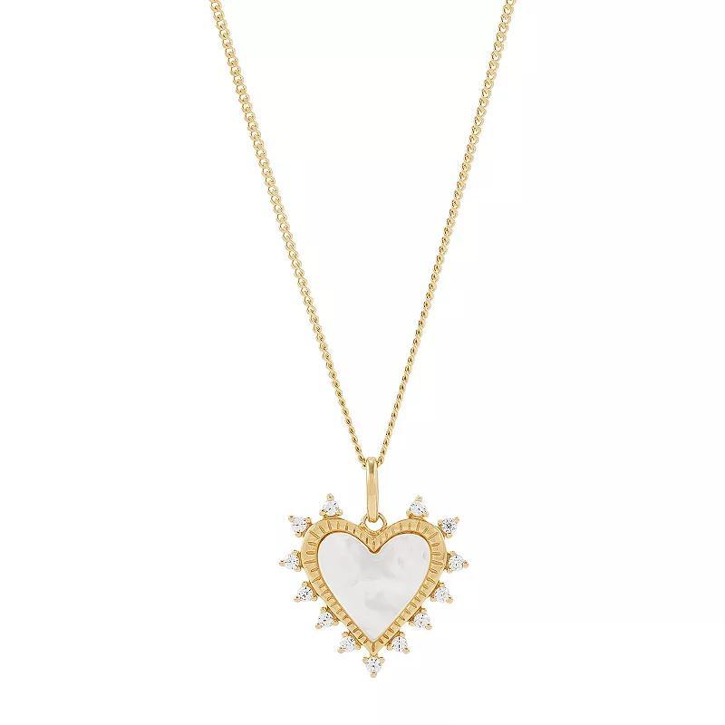 14k Gold Over Sterling Silver Cubic Zirconia & Mother of Pearl Heart Pendant Necklace, Womens Gold Tone Product Image