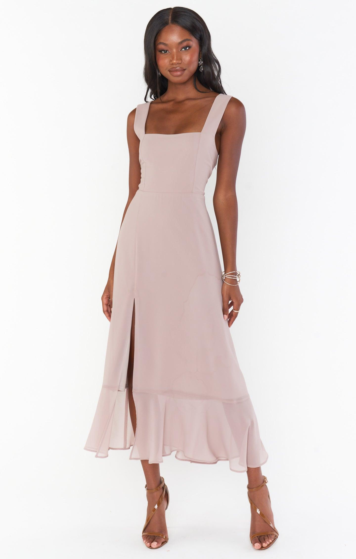 Claire Midi Dress ~ Soft Beige Chiffon Product Image