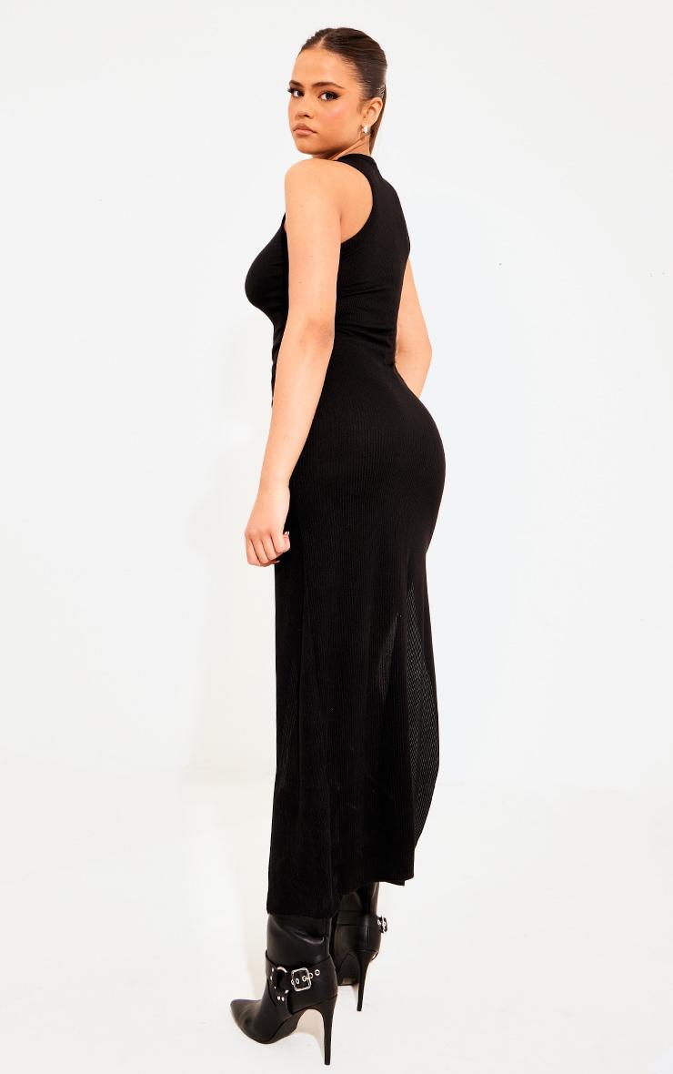 Black Fine Rib Racer Neck Maxi Dress Product Image