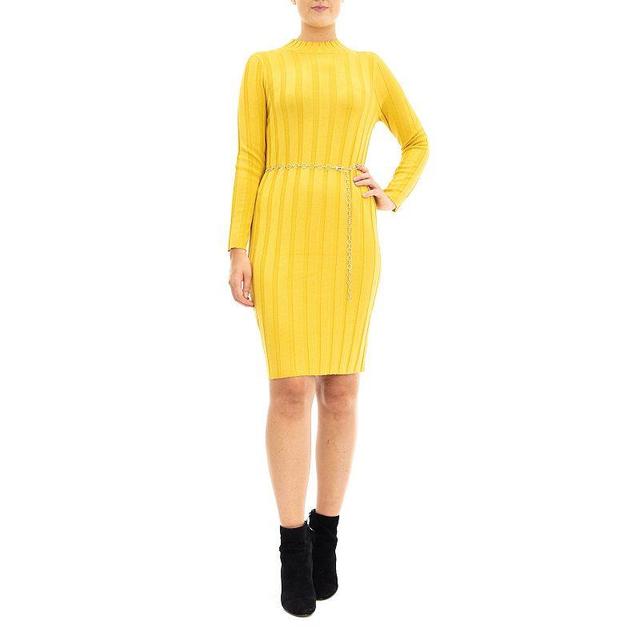 Womens Nina Leonard Ribbed Mockneck Sweaterdress Med Yellow Product Image