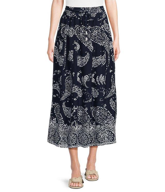 Intro Maya Paisley Print Elastic Waist Tassel Drawstring A-Line Pull-On Skirt Product Image