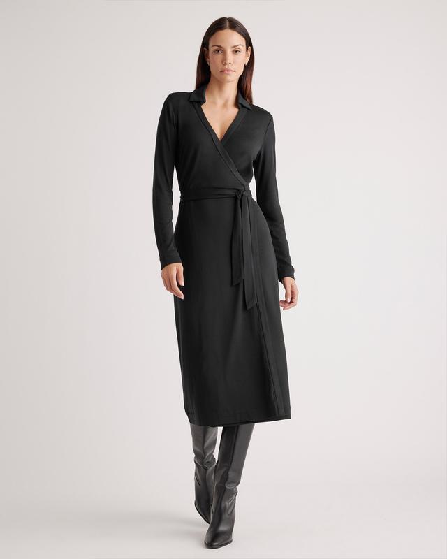 Womens 100% Silk Jersey Midi Wrap Dress in Black, Size Medium by Quince Product Image