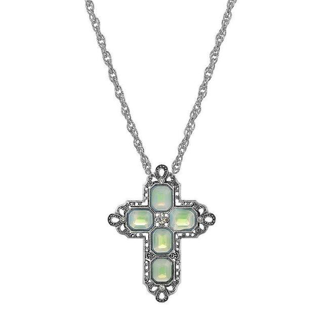 1928 Silver Tone Rectangle Simulated Crystal Cross Chain Necklace, Womens, Blue Product Image