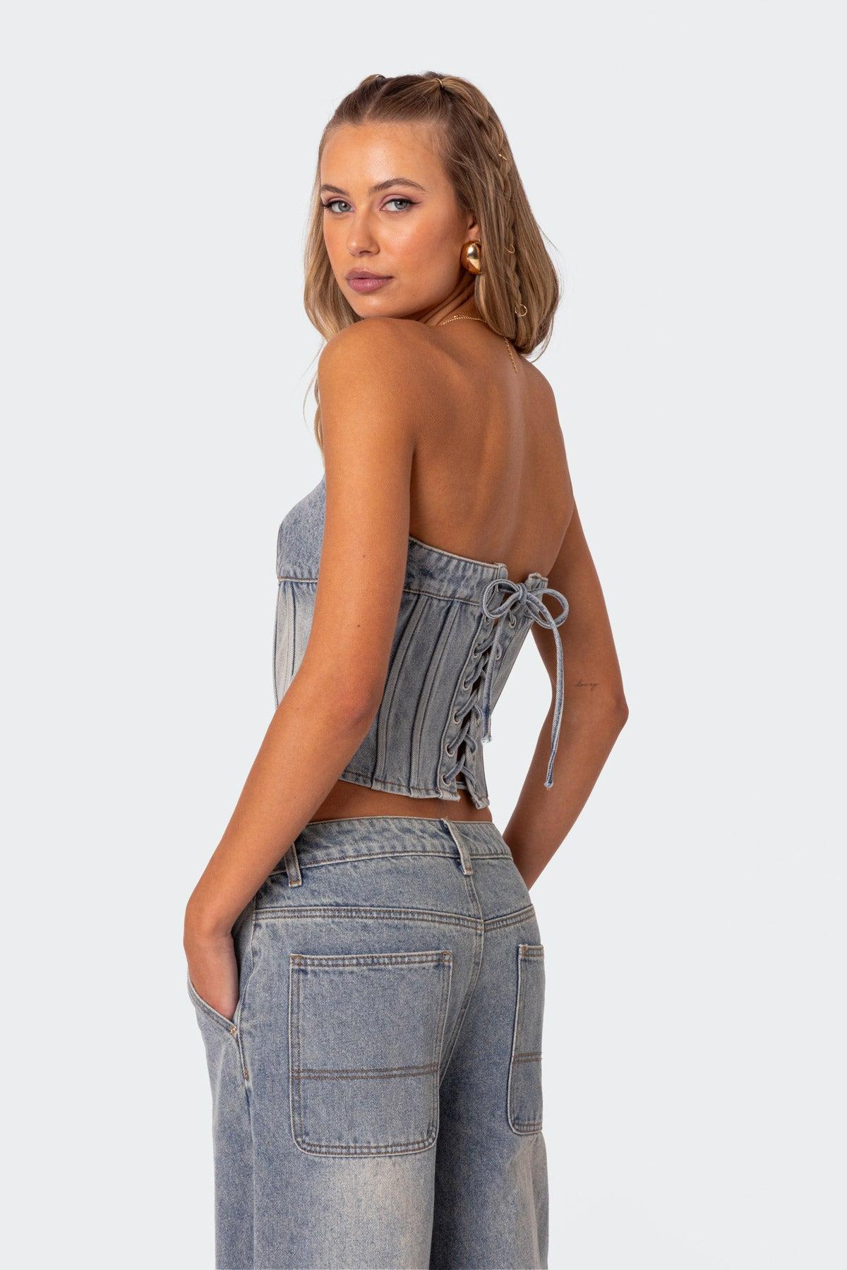 Myla Washed Denim Corset Product Image