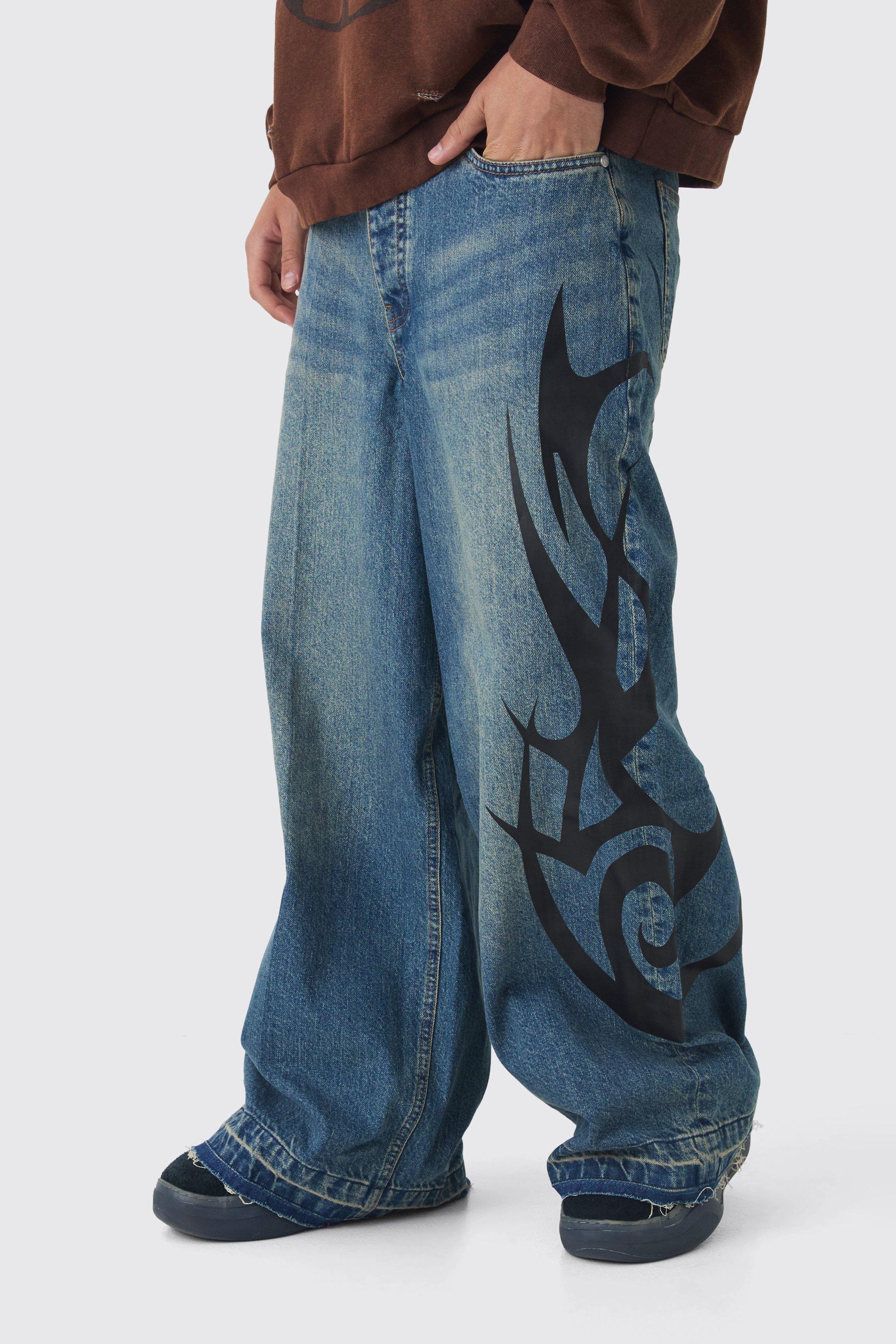 Extreme Baggy Rigid Flame Denim Jeans | boohooMAN USA product image