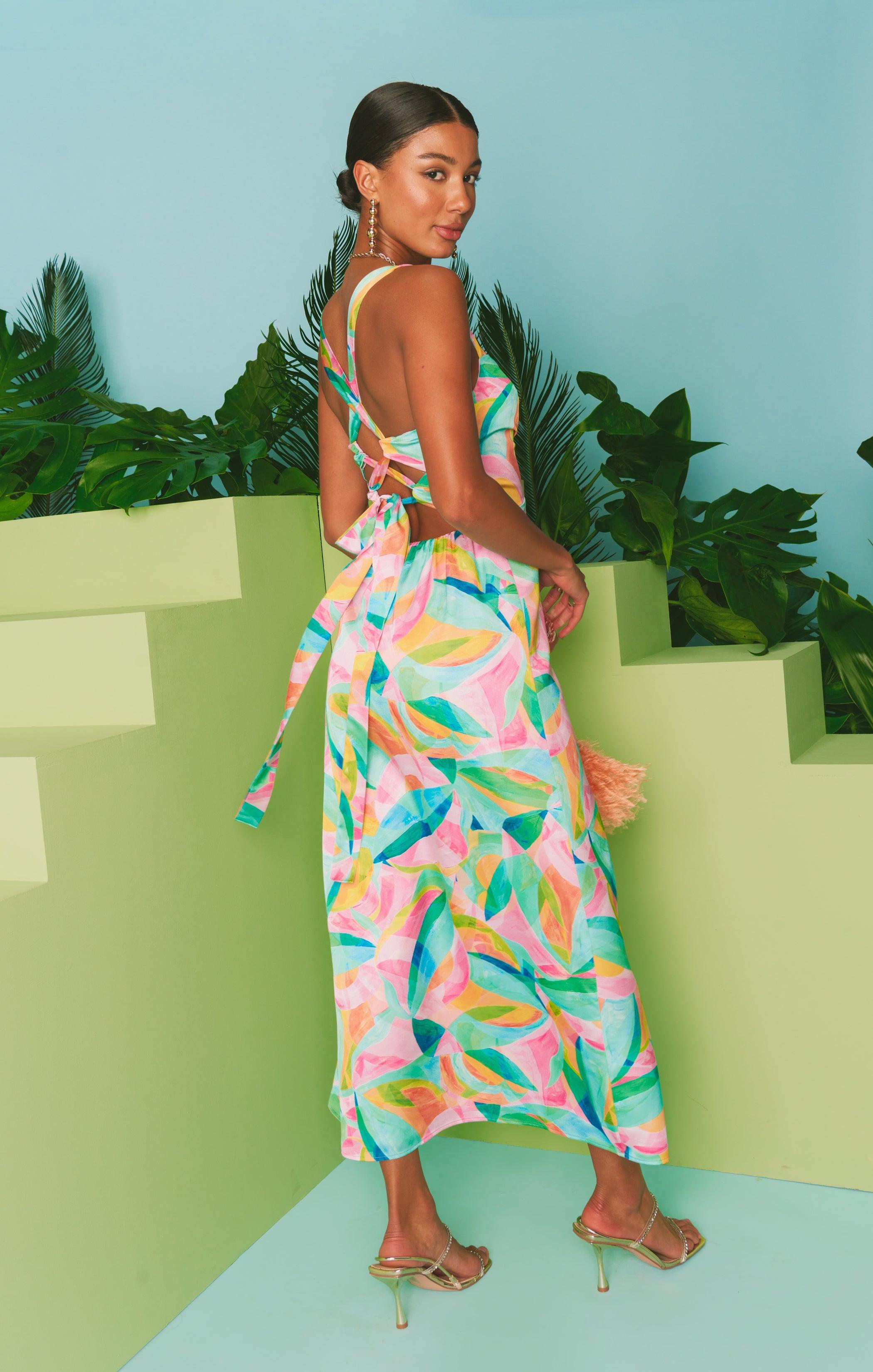 Mina Midi Dress ~ Tropicana Burst Luxe Satin Product Image