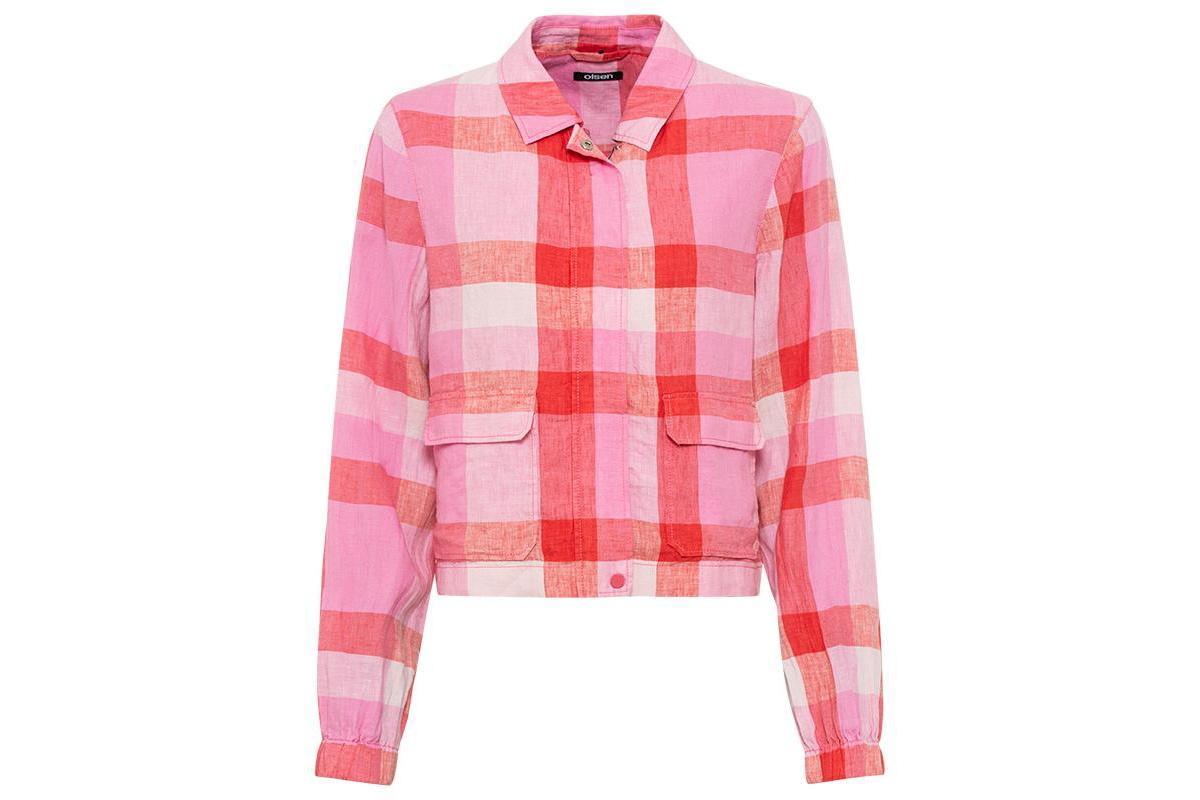 Olsen Womens 100% Linen Plaid Cropped Jacket Product Image