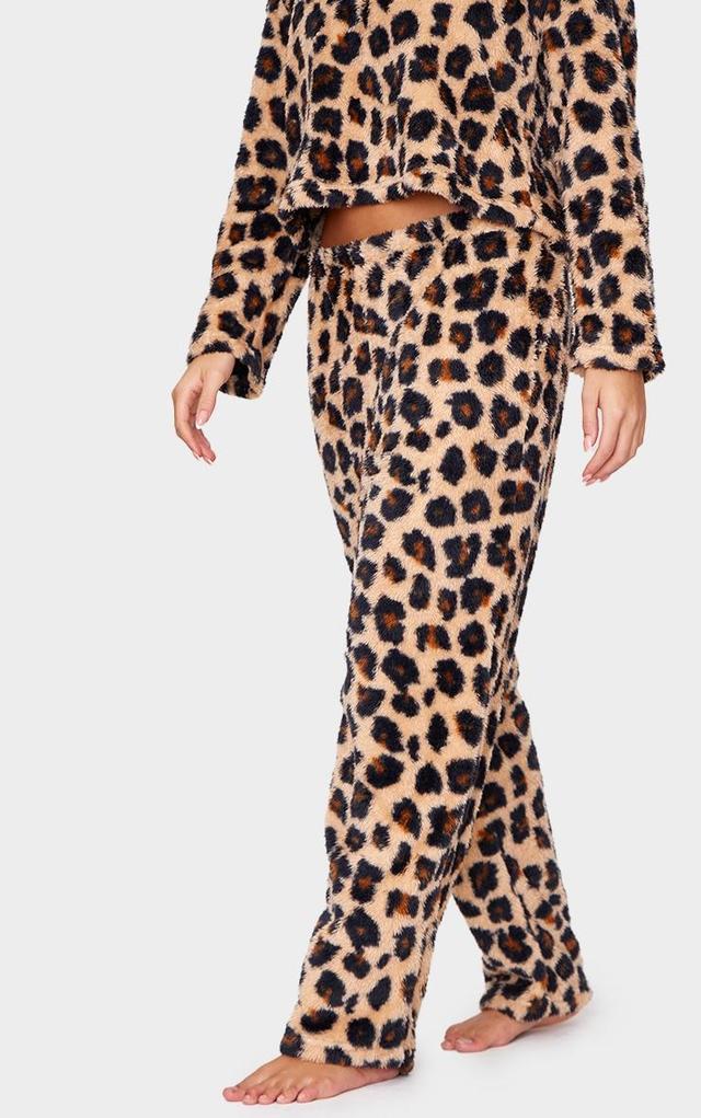 Brown Leopard Print Fleece Pj Pants Product Image