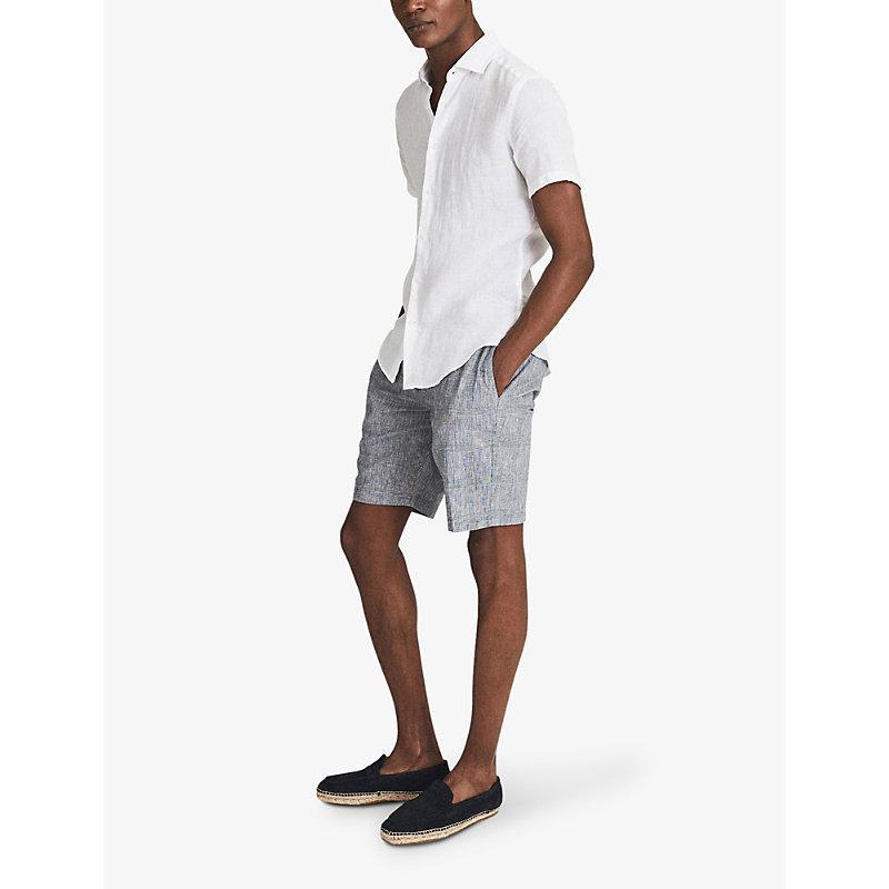 REISS Holiday Linen Short Sleeve Regular Fit Button Down Shirt In White Product Image